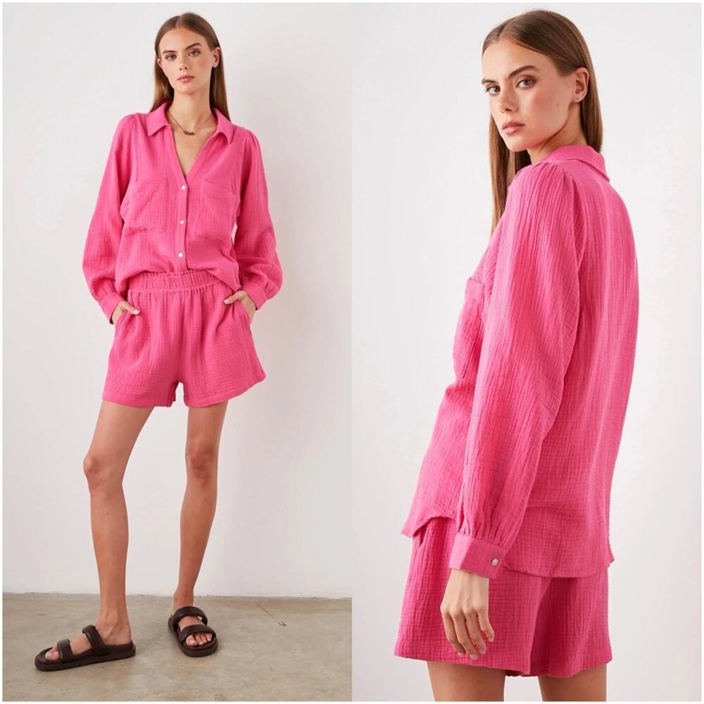 Rails Lauren Button Down Gauze Shirt in Hibiscus